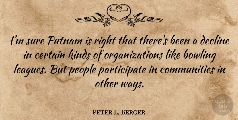 Peter L. Berger Quote About Aggravation, Organization, League: Im Sure Putnam Is Right...