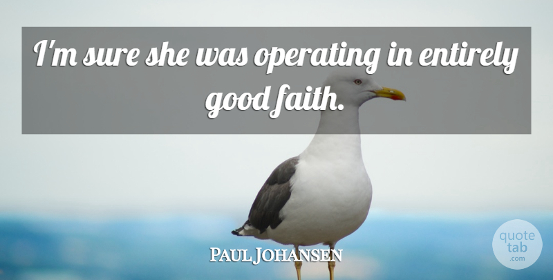 Paul Johansen Quote About Entirely, Faith, Good, Operating, Sure: Im Sure She Was Operating...