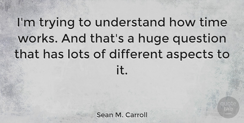 Sean M. Carroll Quote About Aspects, Huge, Lots, Time, Trying: Im Trying To Understand How...