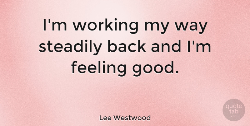 Lee Westwood Quote About Feel Good, Feelings, Way: Im Working My Way Steadily...