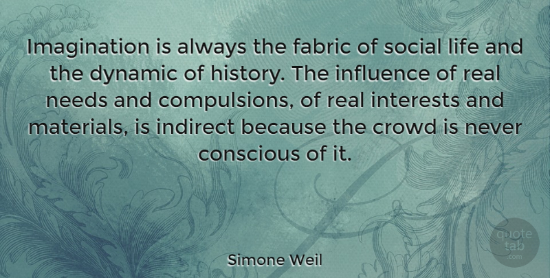 Simone Weil Quote About Real, History, Imagination: Imagination Is Always The Fabric...