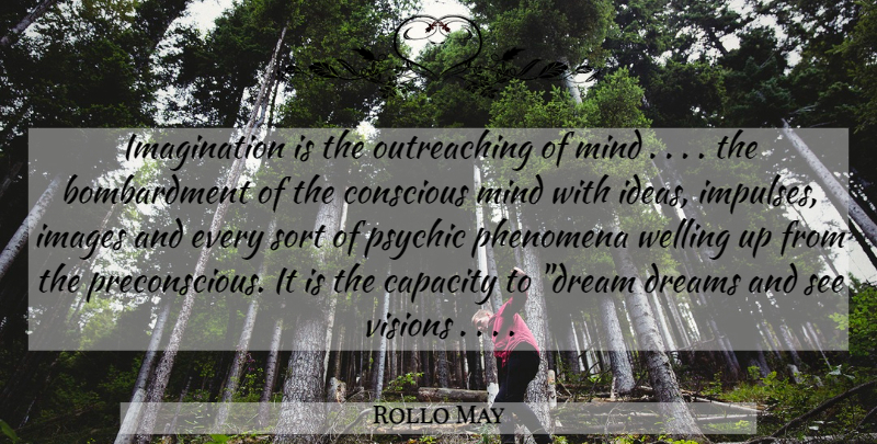 Rollo May Quote About Capacity, Conscious, Dreams, Ideas, Images: Imagination Is The Outreaching Of...
