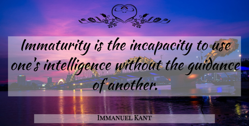 Immanuel Kant Quote About Maturity, Divine Guidance, Intelligence: Immaturity Is The Incapacity To...