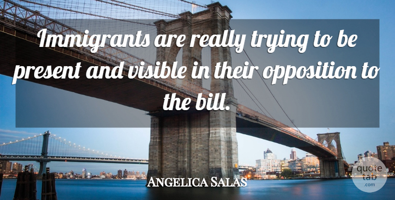 Angelica Salas Quote About Ability, Action, Immigrants, Opposition, Present: Immigrants Are Really Trying To...