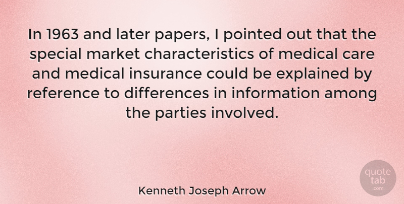 Kenneth Joseph Arrow Quote About Among, Care, Explained, Information, Insurance: In 1963 And Later Papers...