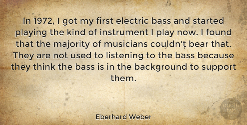 Eberhard Weber Quote About Thinking, Play, Support: In 1972 I Got My...