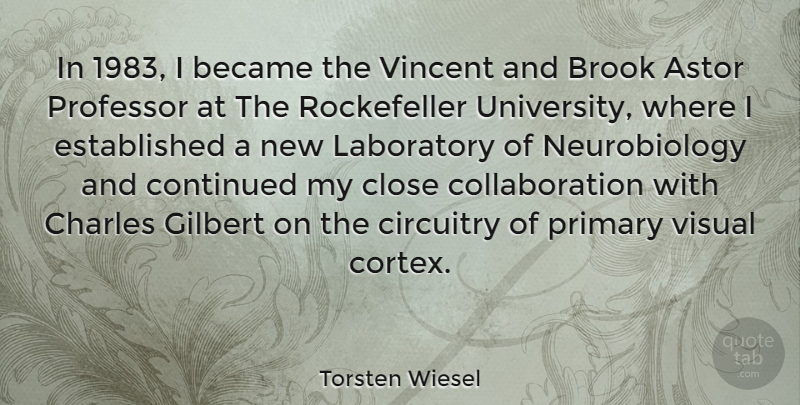 Torsten Wiesel Quote About Became, Charles, Continued, Laboratory, Primary: In 1983 I Became The...