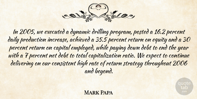 Mark Papa Quote About Achieved, Capital, Consistent, Continue, Daily: In 2005 We Executed A...