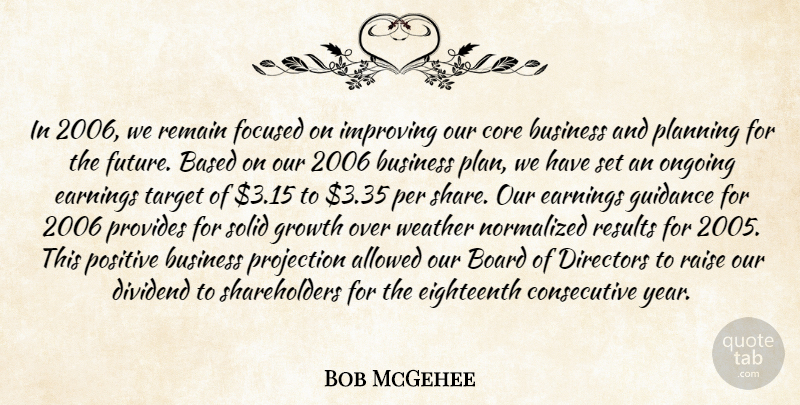 Bob McGehee Quote About Allowed, Based, Board, Business, Core: In 2006 We Remain Focused...