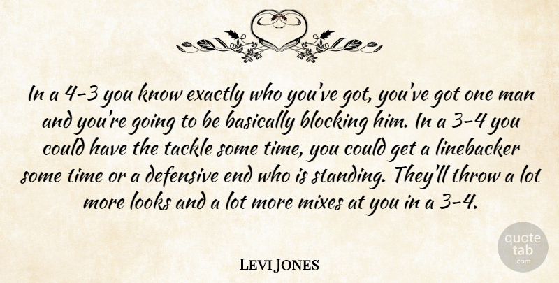 Levi Jones Quote About Basically, Blocking, Defensive, Exactly, Looks: In A 4 3 You...