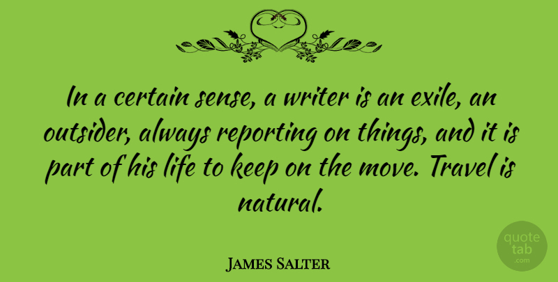 James Salter Quote About Moving, Outsiders, Natural: In A Certain Sense A...