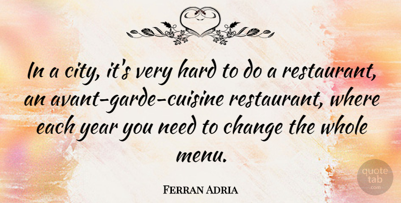 Ferran Adria Quote About Change, Hard, Year: In A City Its Very...
