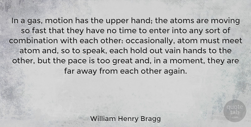 William Henry Bragg Quote About Atoms, Enter, Far, Fast, Great: In A Gas Motion Has...