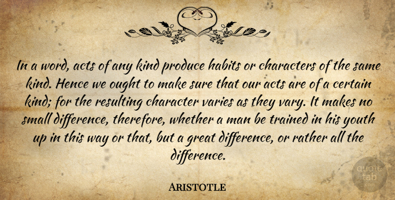 Aristotle Quote About Character, Men, Differences: In A Word Acts Of...