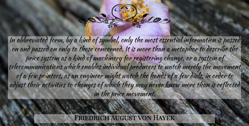 Friedrich August von Hayek Quote About Hands, Order, Watches: In Abbreviated Form By A...