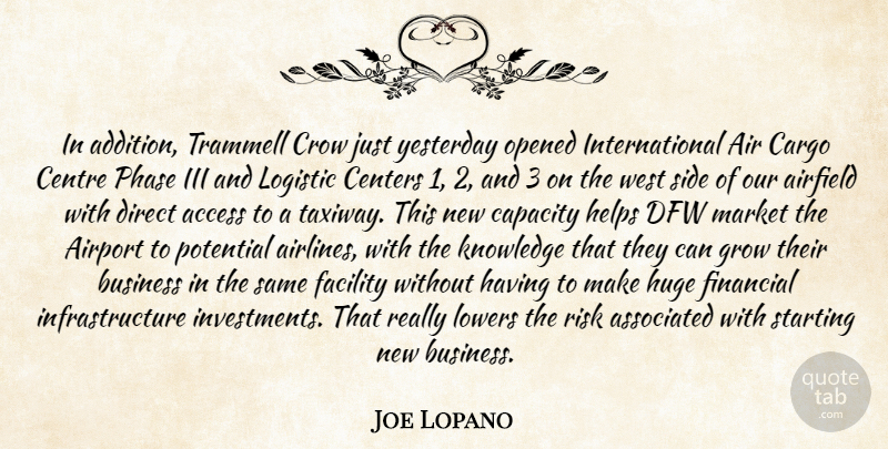 Joe Lopano Quote About Access, Air, Airport, Associated, Business: In Addition Trammell Crow Just...