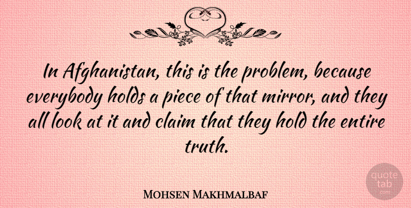 Mohsen Makhmalbaf Quote About Claim, Entire, Everybody, Holds, Piece: In Afghanistan This Is The...