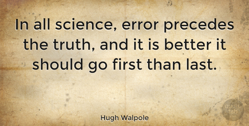 Hugh Walpole Quote About Truth, Failure, Errors: In All Science Error Precedes...
