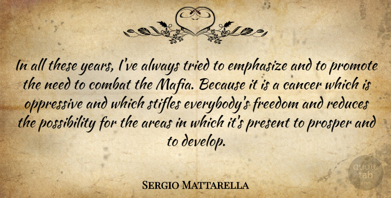 Sergio Mattarella Quote About Areas, Combat, Emphasize, Freedom, Oppressive: In All These Years Ive...