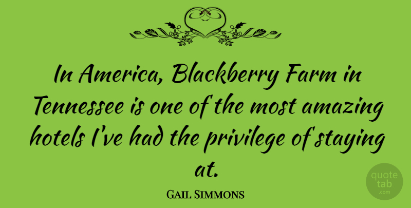 Gail Simmons Quote About America, Privilege, Tennessee: In America Blackberry Farm In...