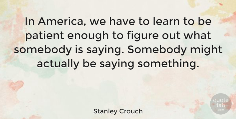 Stanley Crouch Quote About America, Might, Patient: In America We Have To...