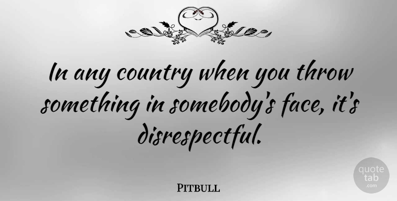 Pitbull Quote About Country, Faces, Disrespectful: In Any Country When You...