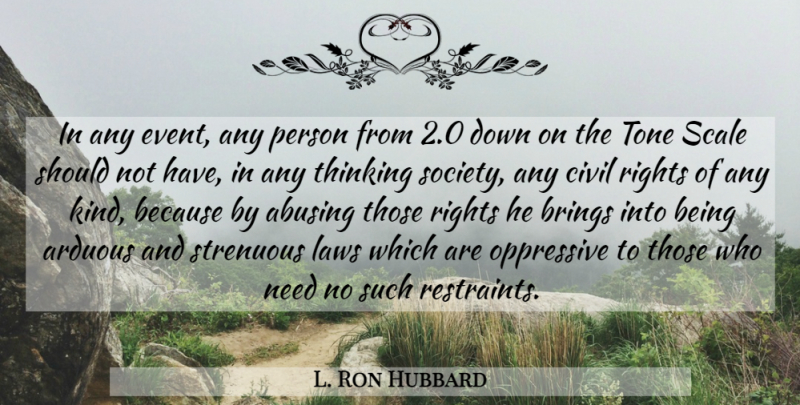 L. Ron Hubbard Quote About Thinking, Law, Rights: In Any Event Any Person...