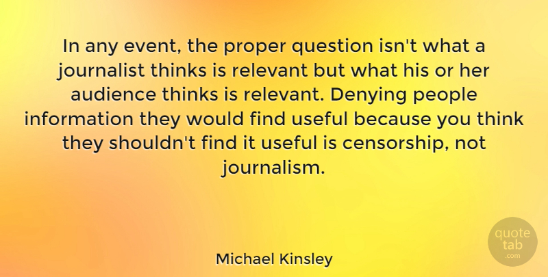 Michael Kinsley Quote About Thinking, People, Information: In Any Event The Proper...