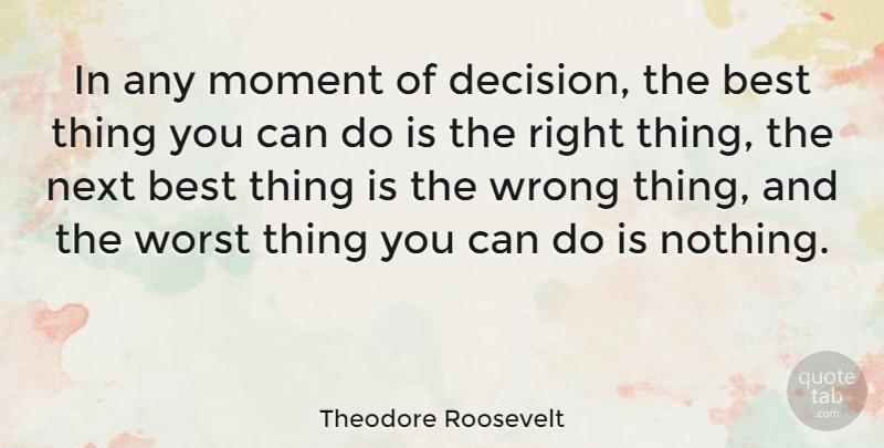 Theodore Roosevelt Quote About Inspirational, Motivational, Change: In Any Moment Of Decision...