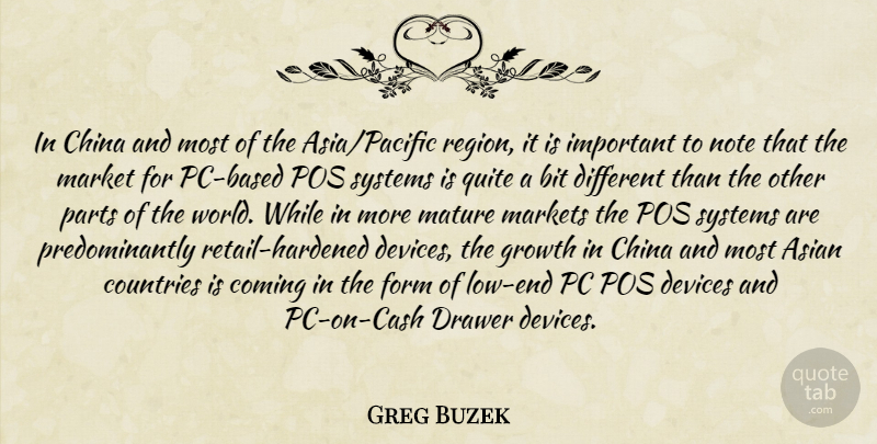 Greg Buzek Quote About Asian, Bit, China, Coming, Countries: In China And Most Of...