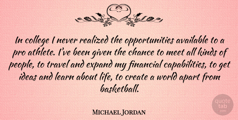 Michael Jordan Quote About Inspirational, Basketball, Athlete: In College I Never Realized...
