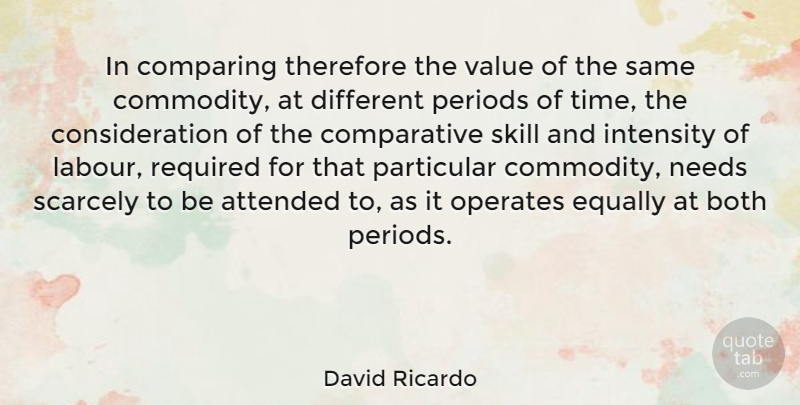 David Ricardo Quote About Attended, Both, British Economist, Comparing, Equally: In Comparing Therefore The Value...
