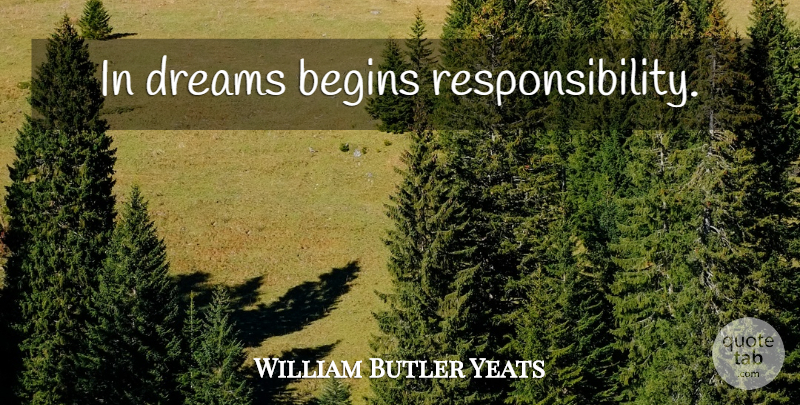 William Butler Yeats Quote About Inspirational, Life, Dream: In Dreams Begins Responsibility...