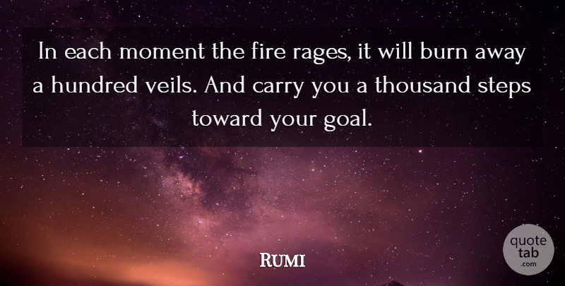 Rumi Quote About Fire, Goal, Veils: In Each Moment The Fire...