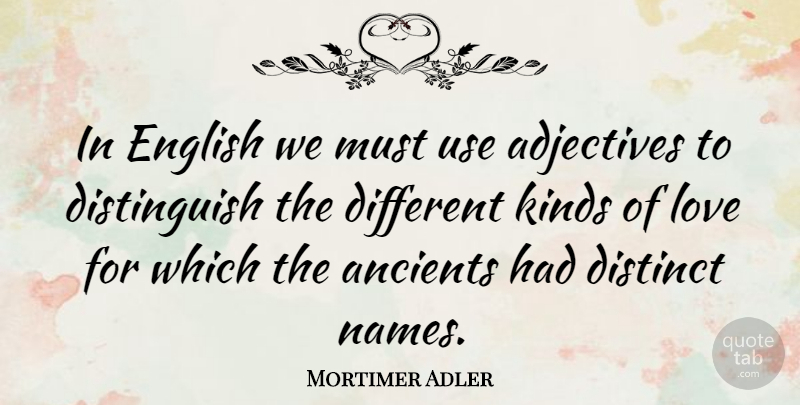 Mortimer Adler Quote About Names, Adjectives, Use: In English We Must Use...