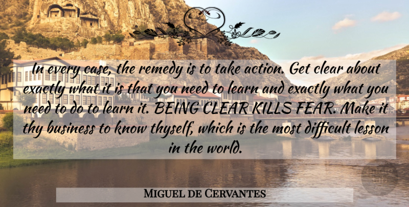 Miguel de Cervantes Quote About Fear, Needs, World: In Every Case The Remedy...