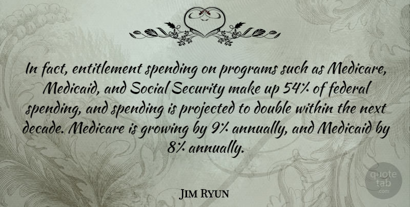 Jim Ryun Quote About Growing, Next, Facts: In Fact Entitlement Spending On...