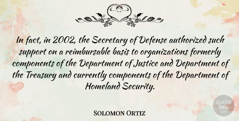 Solomon Ortiz Quote About Organization, Justice, Support: In Fact In 2002 The...