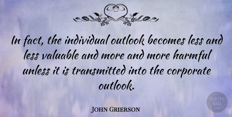 John Grierson Quote About Facts, Individual, Outlook: In Fact The Individual Outlook...