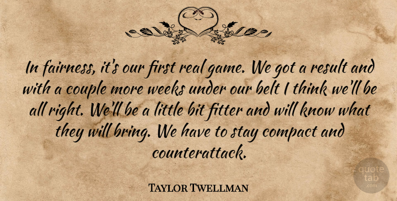 Taylor Twellman Quote About Belt, Bit, Compact, Couple, Fitter: In Fairness Its Our First...