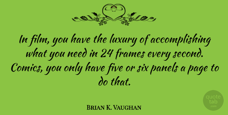 Brian K. Vaughan Quote About Luxury, Pages, Six: In Film You Have The...