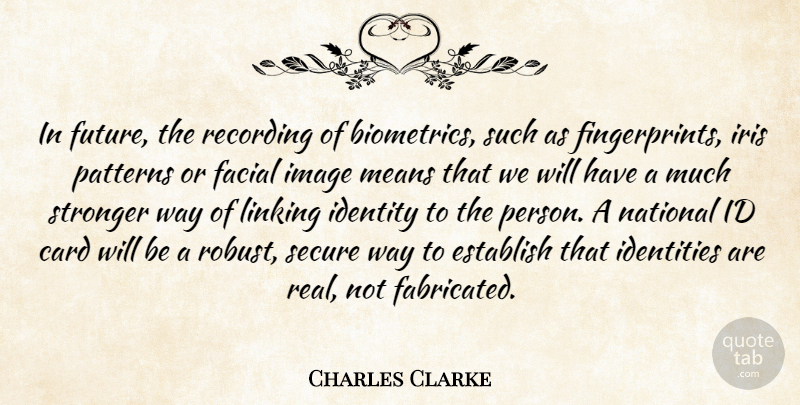 Charles Clarke Quote About Card, Establish, Facial, Identities, Identity: In Future The Recording Of...