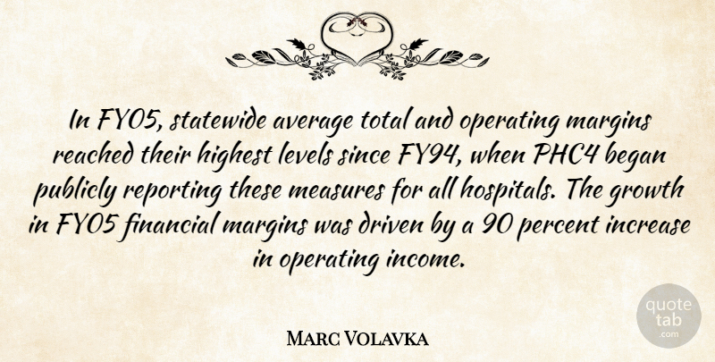 Marc Volavka Quote About Average, Began, Driven, Financial, Growth: In Fy05 Statewide Average Total...