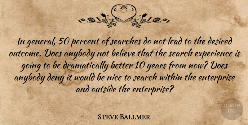 Steve Ballmer Quote About Anybody, Believe, Deny, Desired, Enterprise: In General 50 Percent Of...