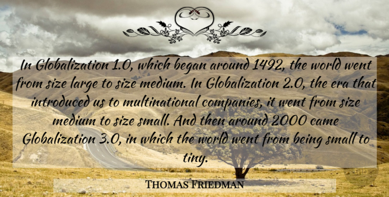 Thomas Friedman Quote About Began, Era, Introduced, Large, Medium: In Globalization 1 0 Which...
