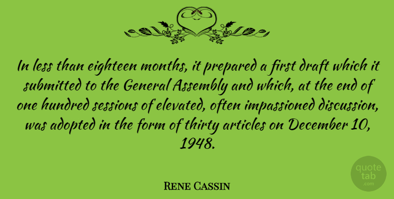 Rene Cassin Quote About Adopted, Articles, Assembly, December, Draft: In Less Than Eighteen Months...