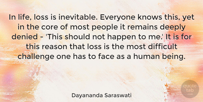 Dayananda Saraswati Quote About Core, Deeply, Denied, Difficult, Face: In Life Loss Is Inevitable...