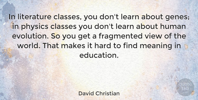 David Christian Quote About Classes, Education, Fragmented, Hard, Human: In Literature Classes You Dont...