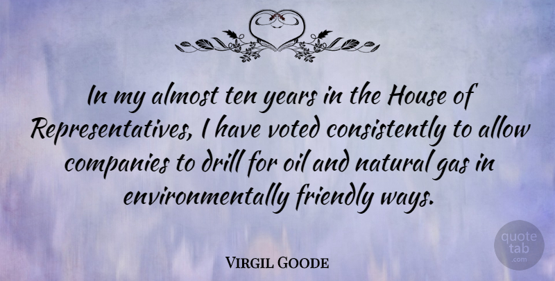 Virgil Goode Quote About Years, Oil, House: In My Almost Ten Years...