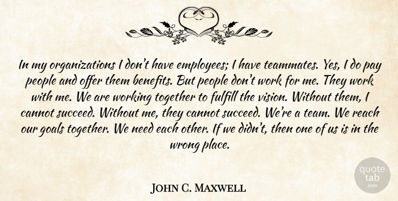 John C. Maxwell Quote About Motivational, Team, Organization: In My Organizations I Dont...